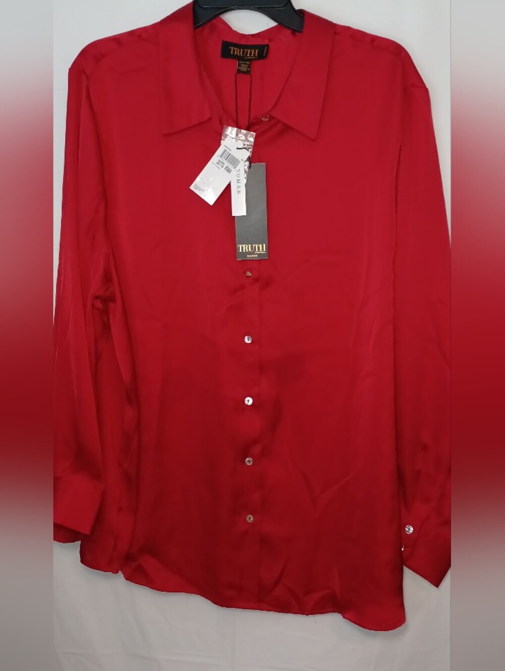 TRUTH By Republic Women's Bright Red Silky Long-Sleeve Button-Down Shirt 2x